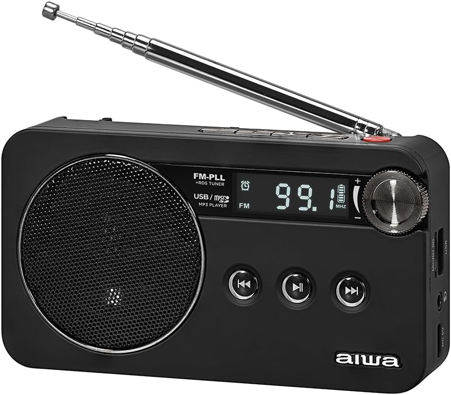 Rádio portátil Aiwa RS-77PLLBK – Compacto, recarregável e multifunções