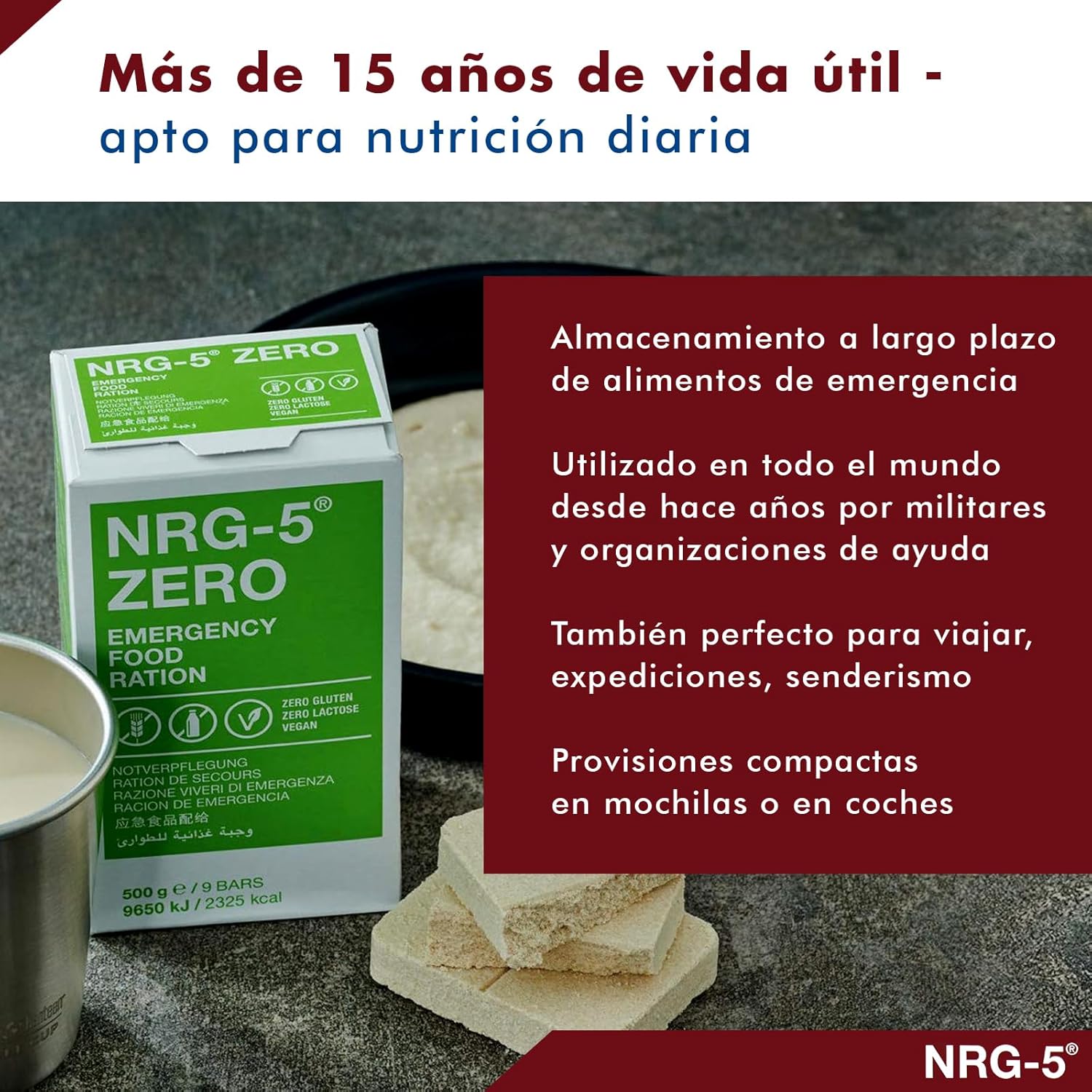 Ração alimentar de sobrevivência NRG-5® – Alimento de emergência compacto e nutritivo (500 g)