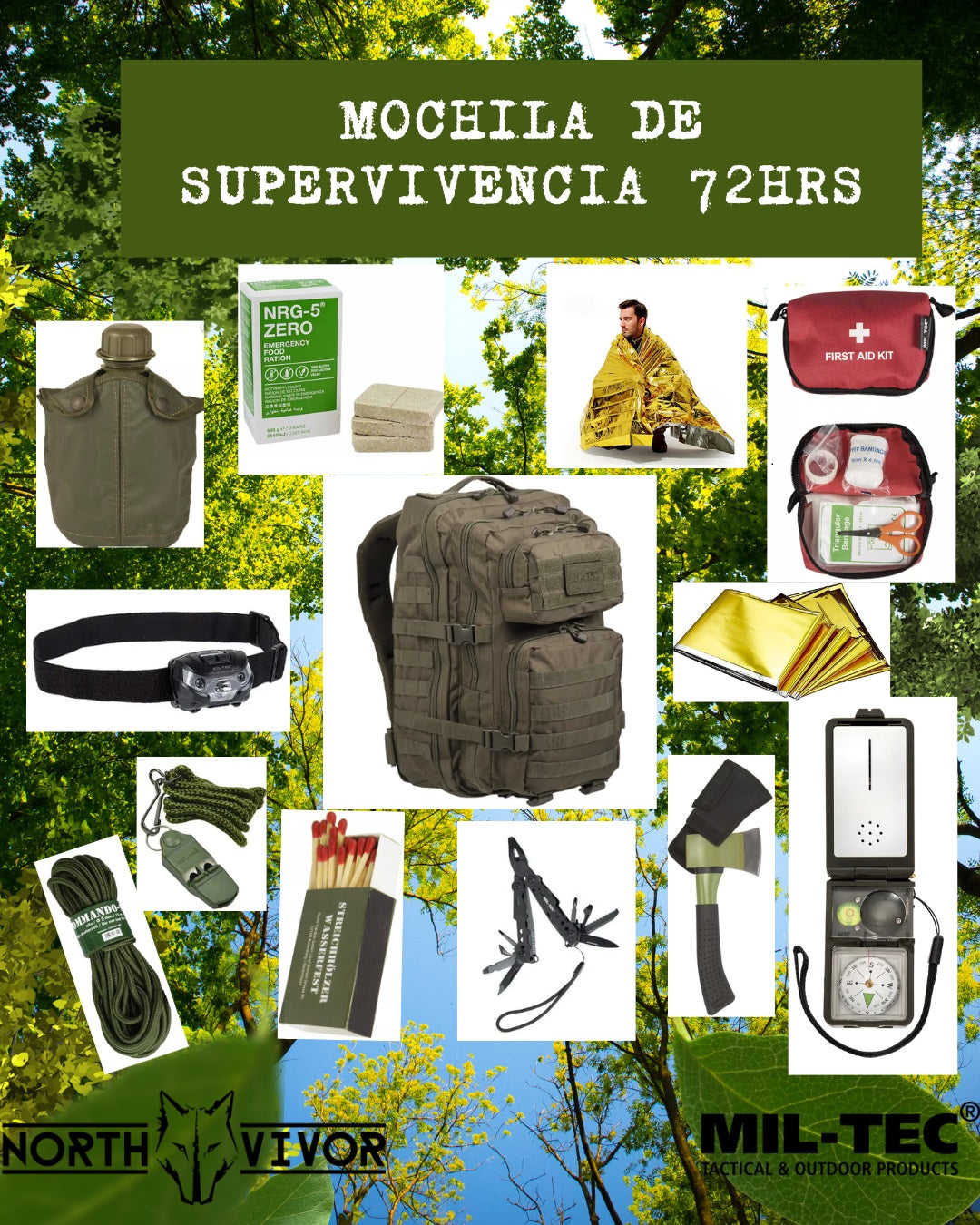 Mochila de Supervivencia 72hrs MIL-TEC Northvivor