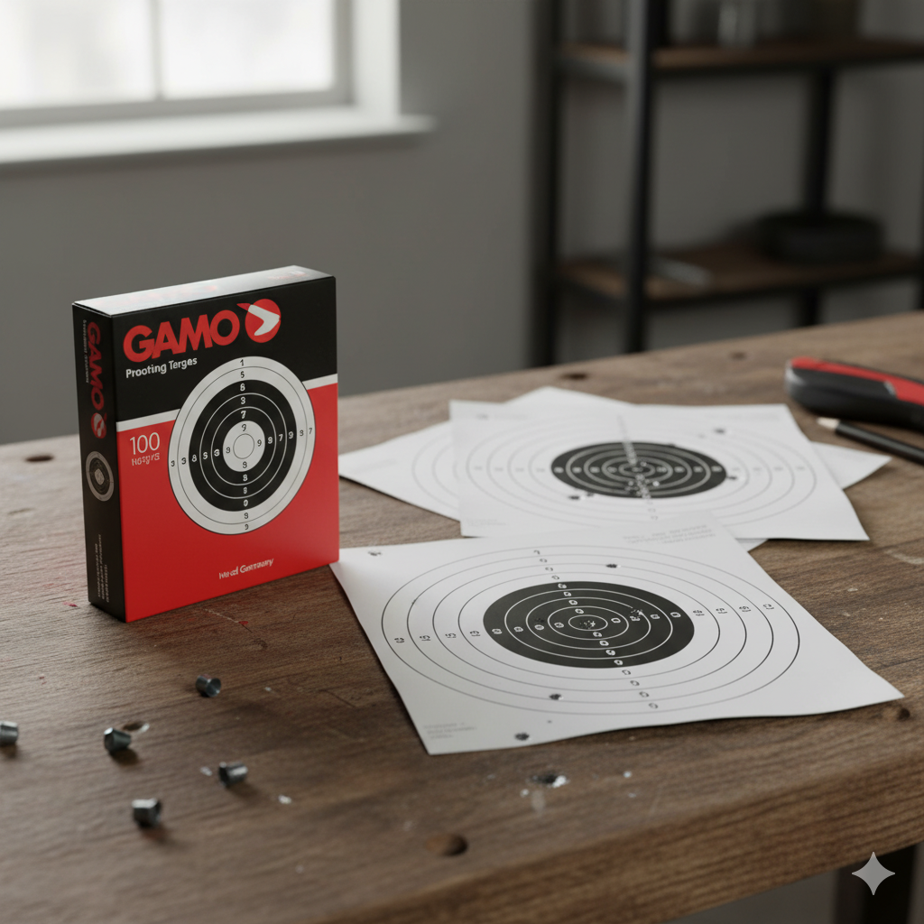 Caixa com 100 alvos de tiro – brancos e pretos para prática e treino.