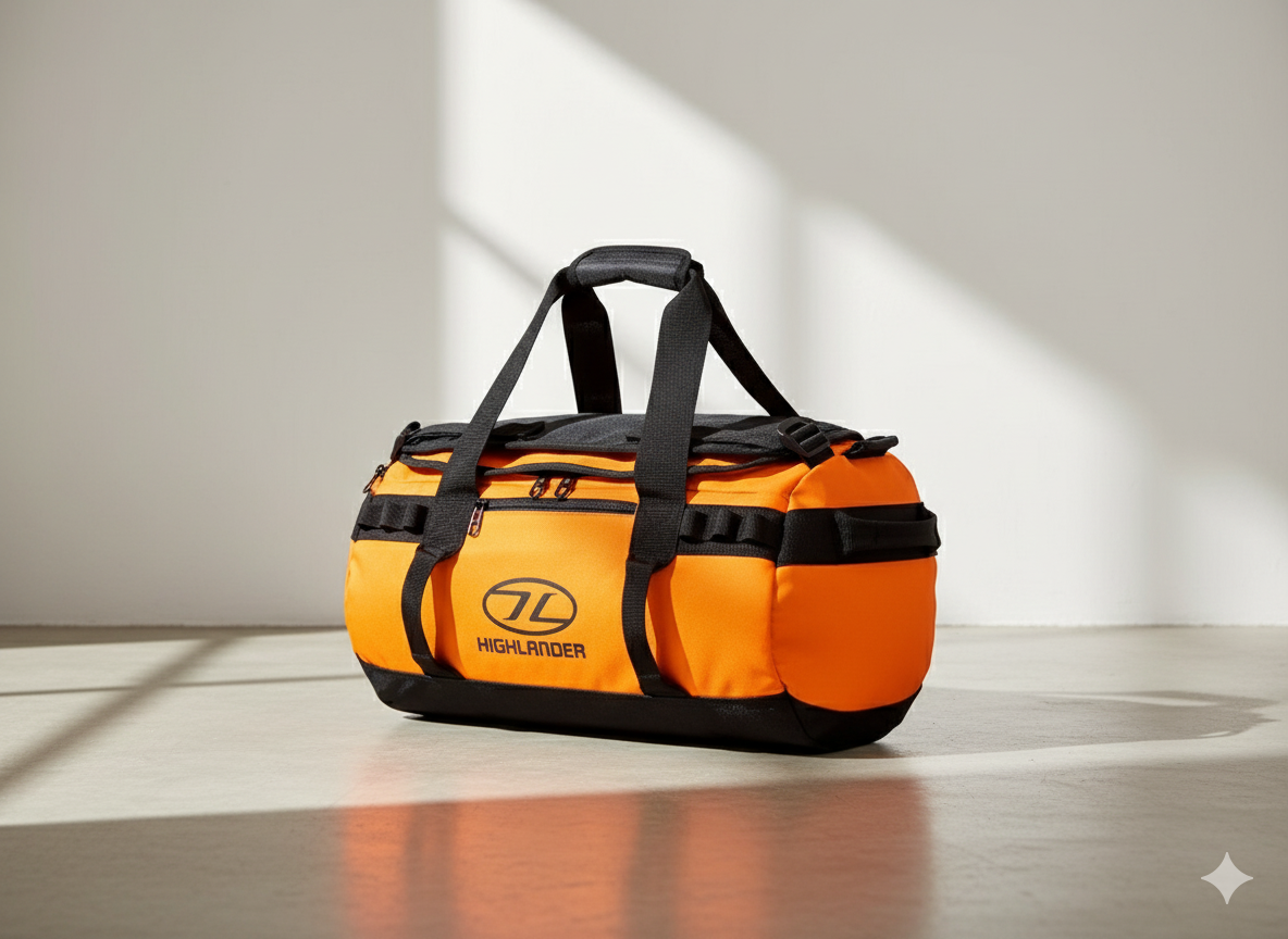 Bolsa Highlander Storm Kitbag 65L Naranja – Duffle Impermeable y Resistente para Viajes, Deporte y Outdoor