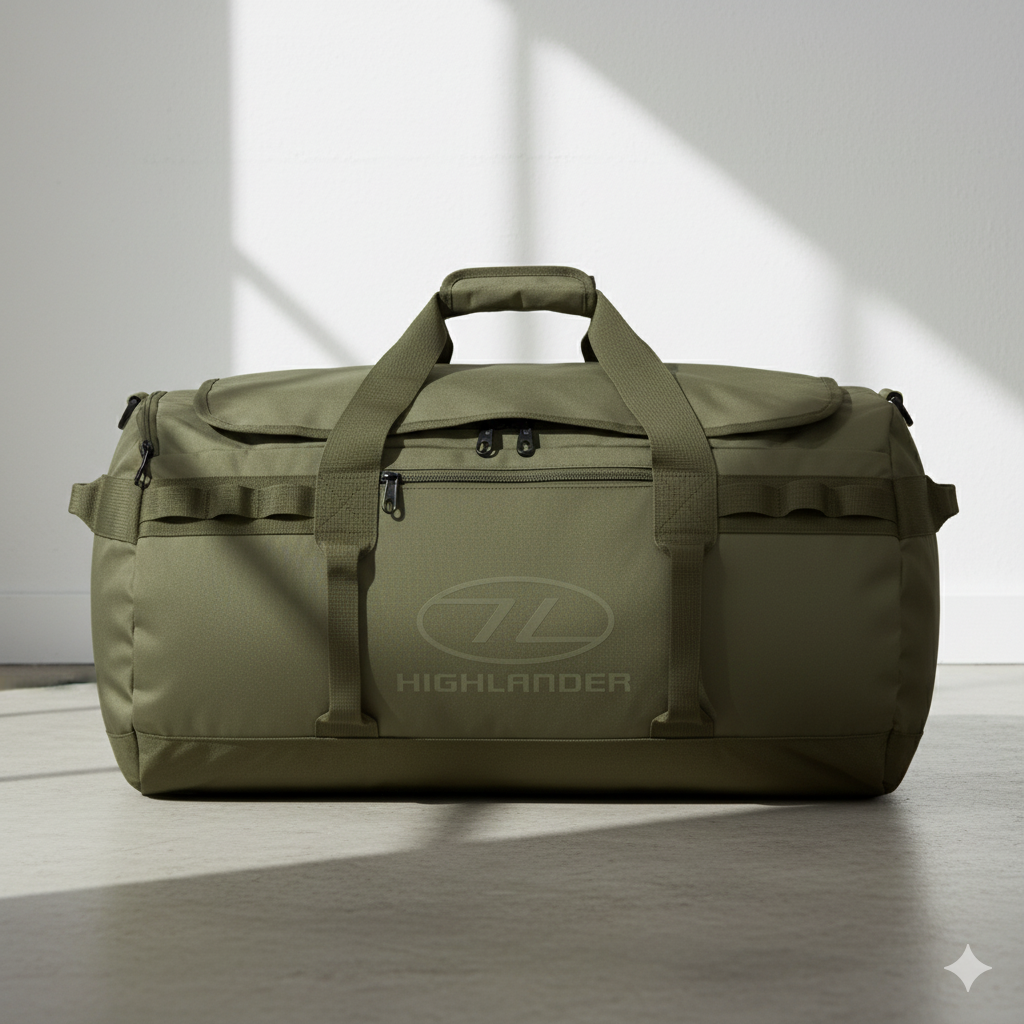 Bolsa Highlander Storm Kitbag 65L Verde Oliva – Duffle Impermeable y Resistente para Viajes, Deporte y Outdoor