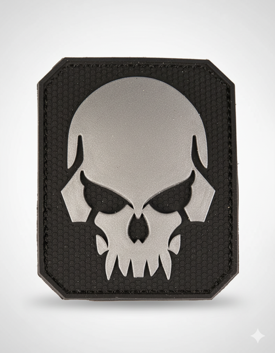 Parche 3D Skull PVC negro con velcro – diseño táctico militar