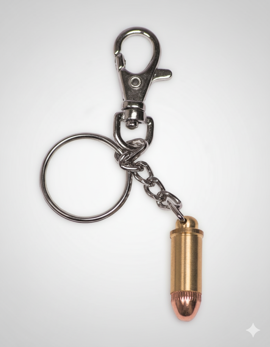 Llavero con mini cartucho metálico – diseño militar pequeño