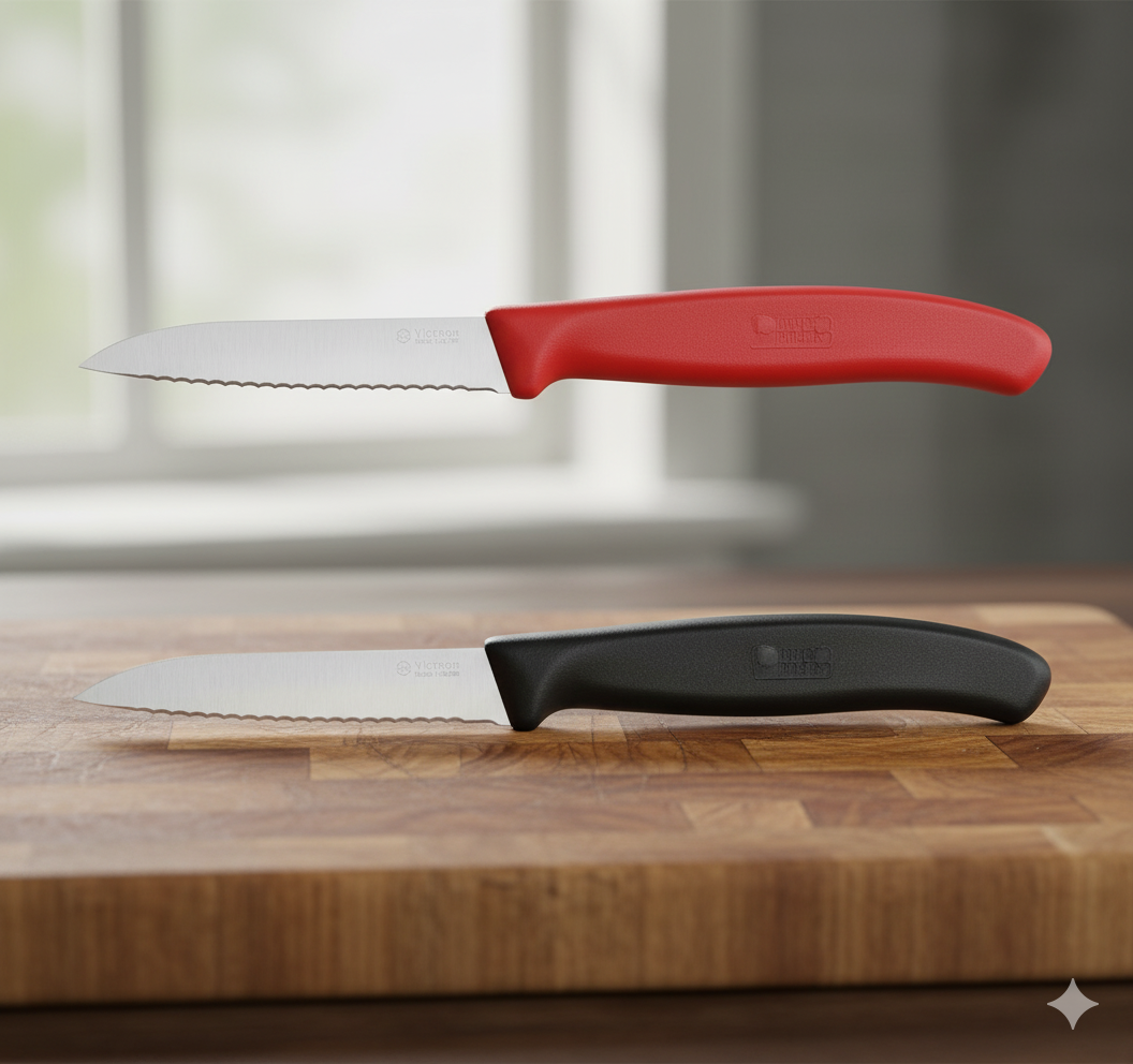Cuchillo para Legumbres con Sierra Rojo – Hoja Dentada de 8 cm en Acero Inoxidable y Mango de Polipropileno, Apto Lavavajillas