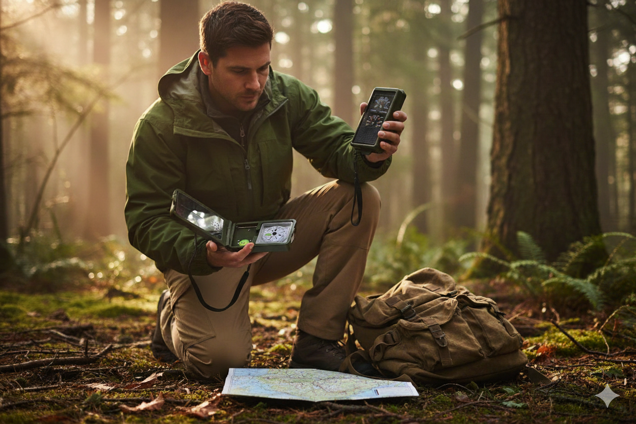 Multifunction survival compass with 10 elements