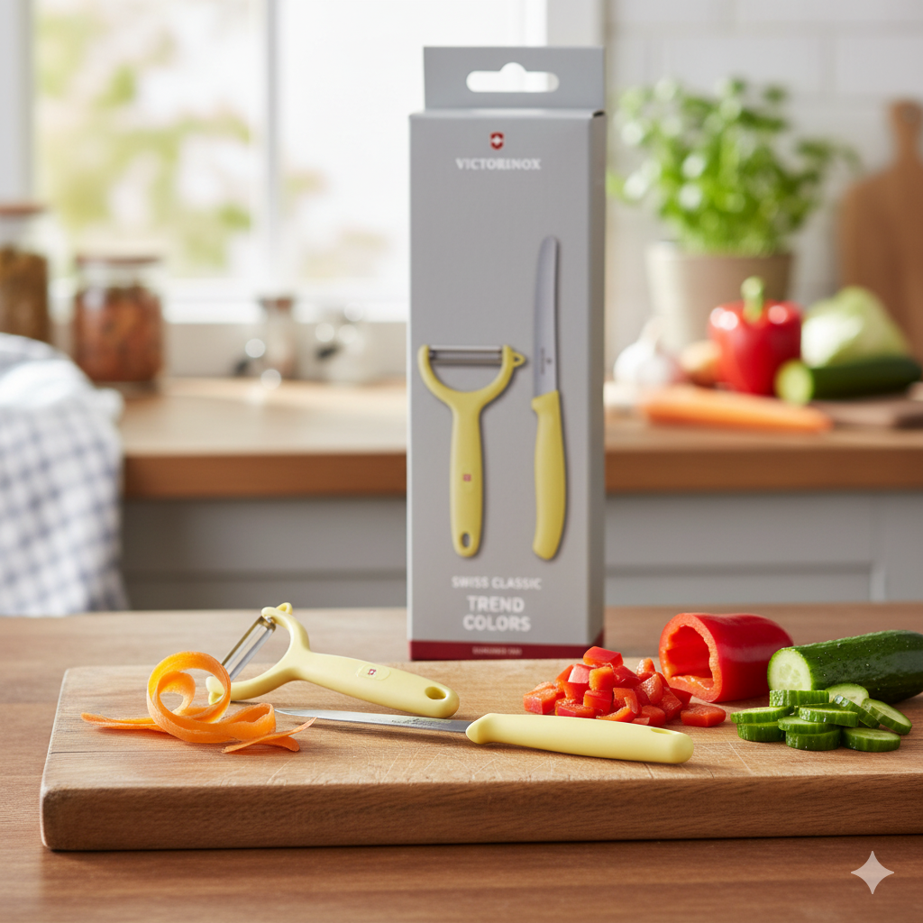 Conjunto Victorinox Swiss Classic Trend Colors Amarelo Pastel – Faca para Tomate + Descascador | Design Moderno e Precisão Suíça