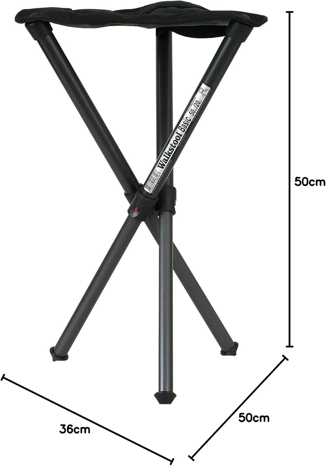 Walkstool Basic – Taburete Telescópico de Aluminio 3 Patas (50–60 cm) – Superresistente y Compacto – Negro – Hecho en Suecia