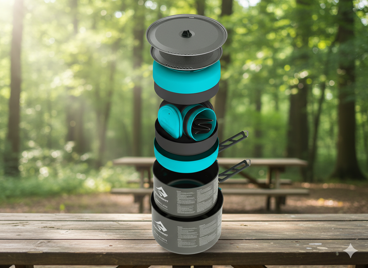 Conjunto de panelas Sea to Summit Alpha Pot Cookset 4.2 – Conjunto completo de utensílios de cozinha para campismo (4 pessoas)