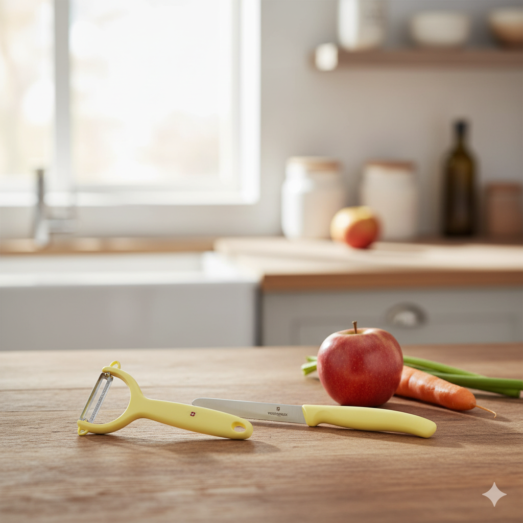 Conjunto Victorinox Swiss Classic Trend Colors Amarelo Pastel – Faca para Tomate + Descascador | Design Moderno e Precisão Suíça