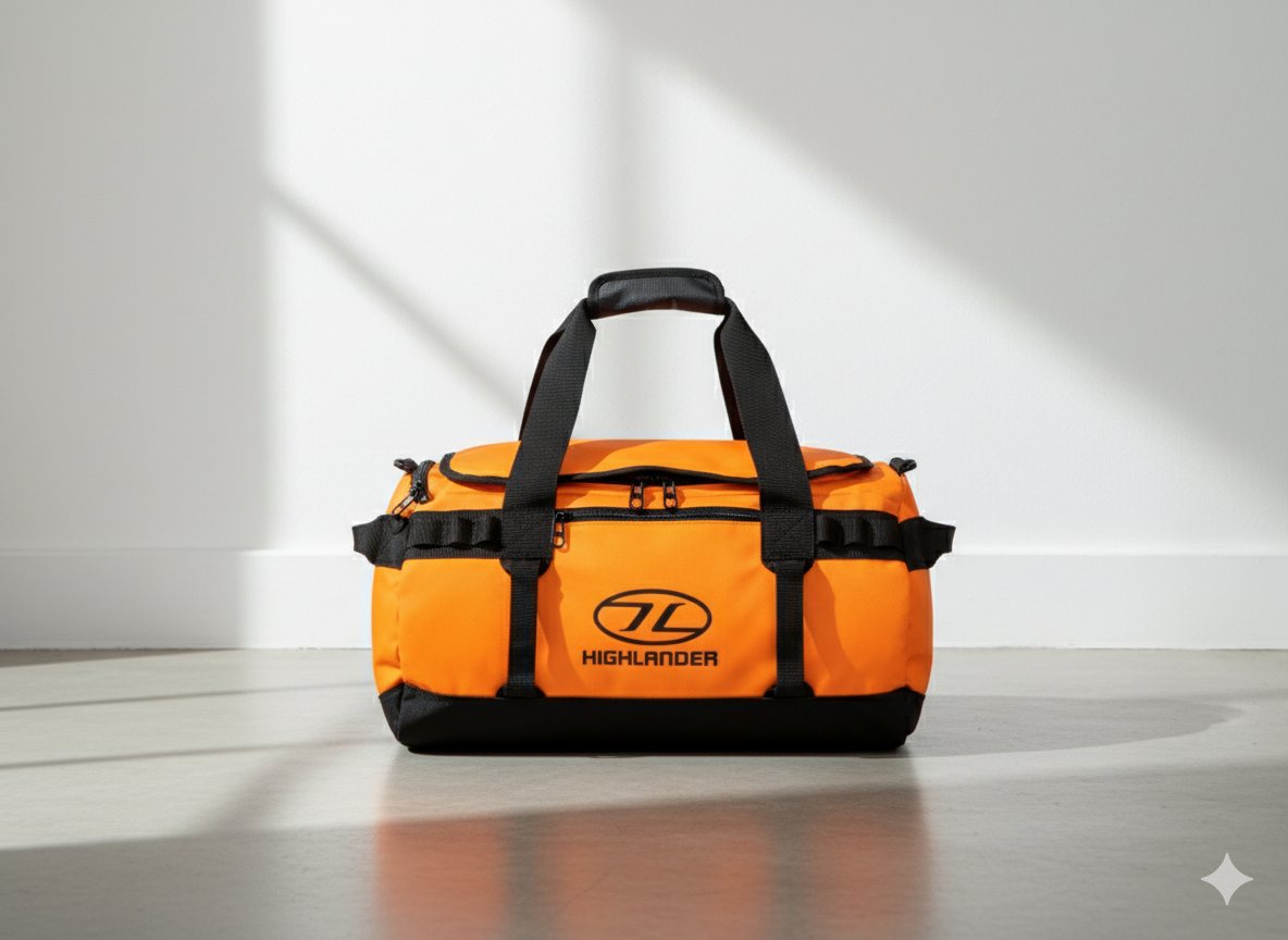 Bolsa Highlander Storm Kitbag 65L Naranja – Duffle Impermeable y Resistente para Viajes, Deporte y Outdoor
