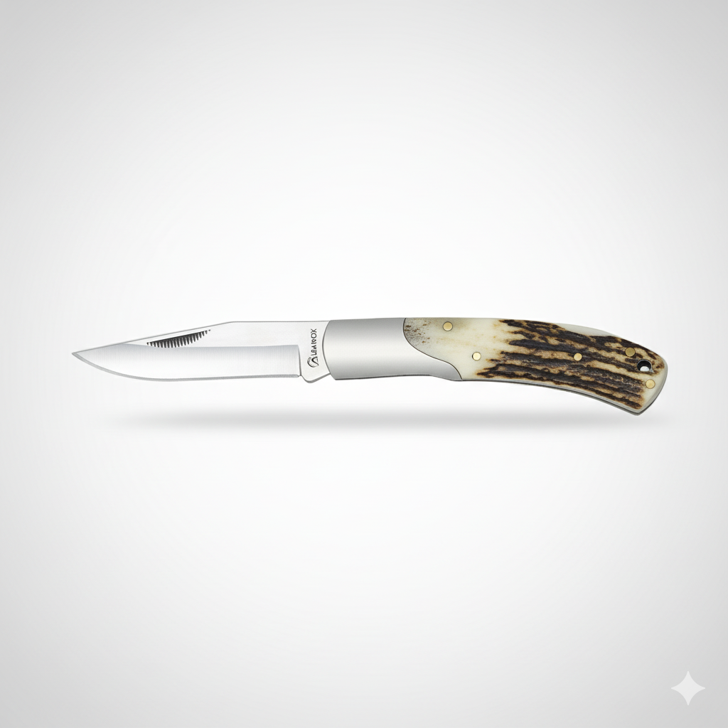 Canivete dobrável clássico Albainox com cabo em chifre de veado e lâmina em aço inoxidável de 7,8 cm | Cutelaria espanhola de coleção