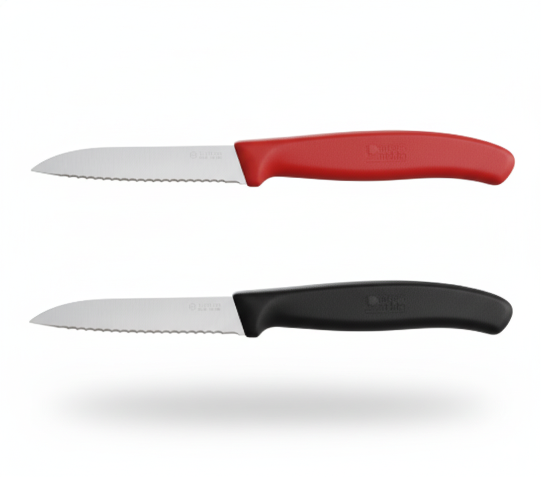 Cuchillo para Legumbres con Sierra Rojo – Hoja Dentada de 8 cm en Acero Inoxidable y Mango de Polipropileno, Apto Lavavajillas