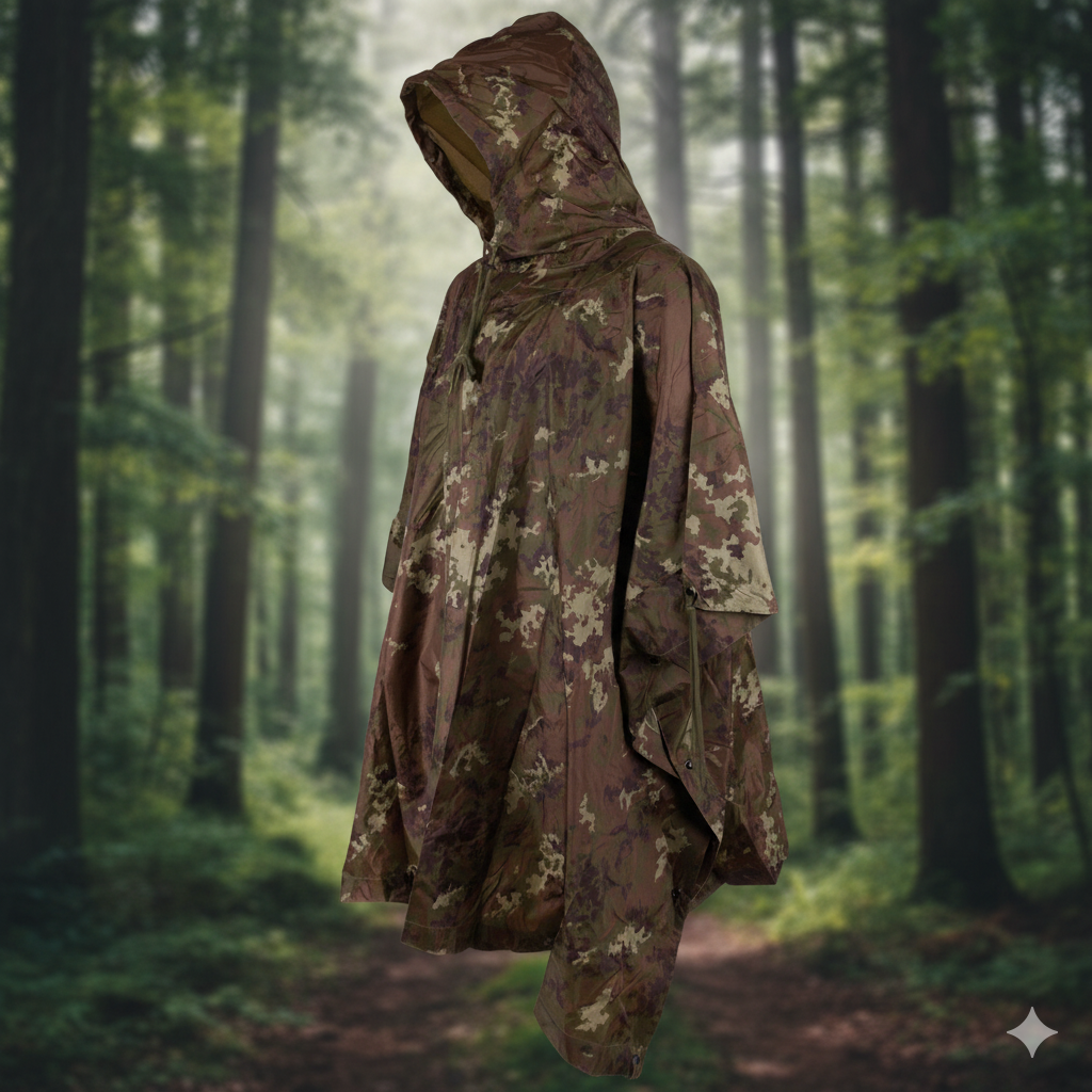 Camouflage rain poncho
