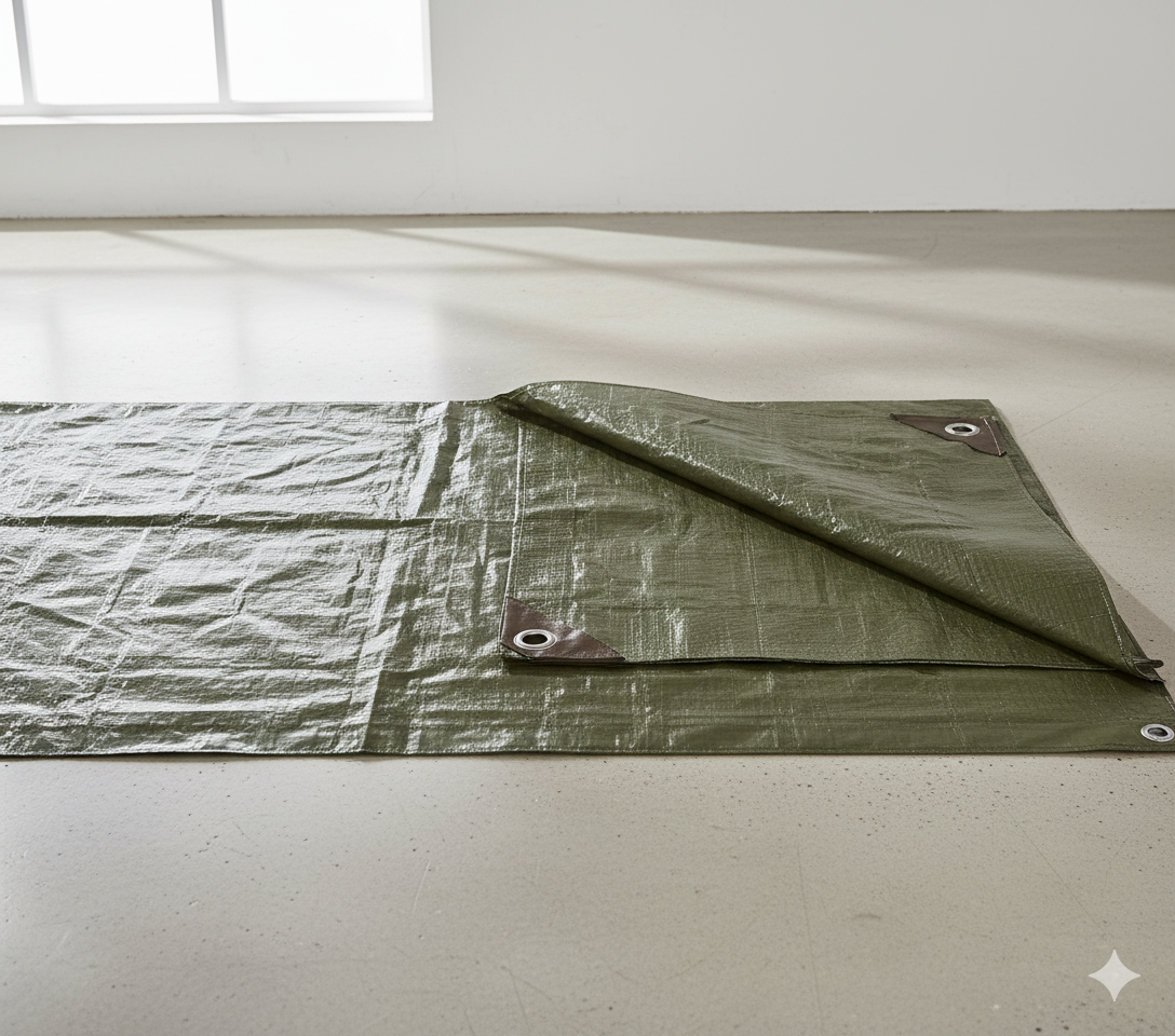 Lona Suelo PE Verde Oliva Mil-Tec 385x500 cm – Rafia Plástica con Ojales, Impermeable y Resistente para Camping y Exterior