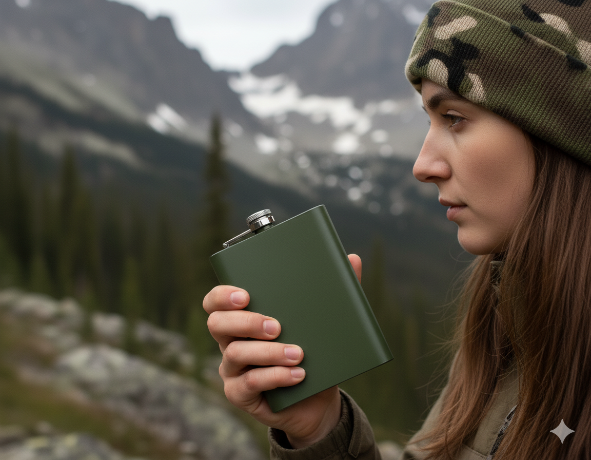 Mil-Tec Flask 220 ml Olive – Petaca de Acero Inoxidable Militar, Antideslizante y Compacta para Outdoor y Supervivencia