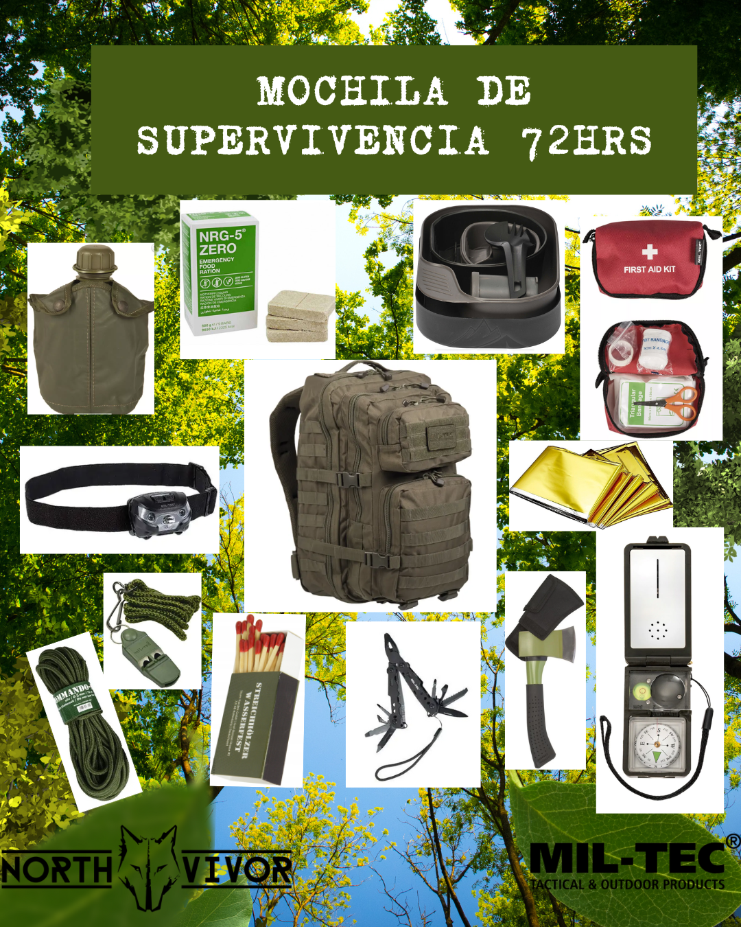 Mochila de Supervivencia 72hrs MIL-TEC Northvivor