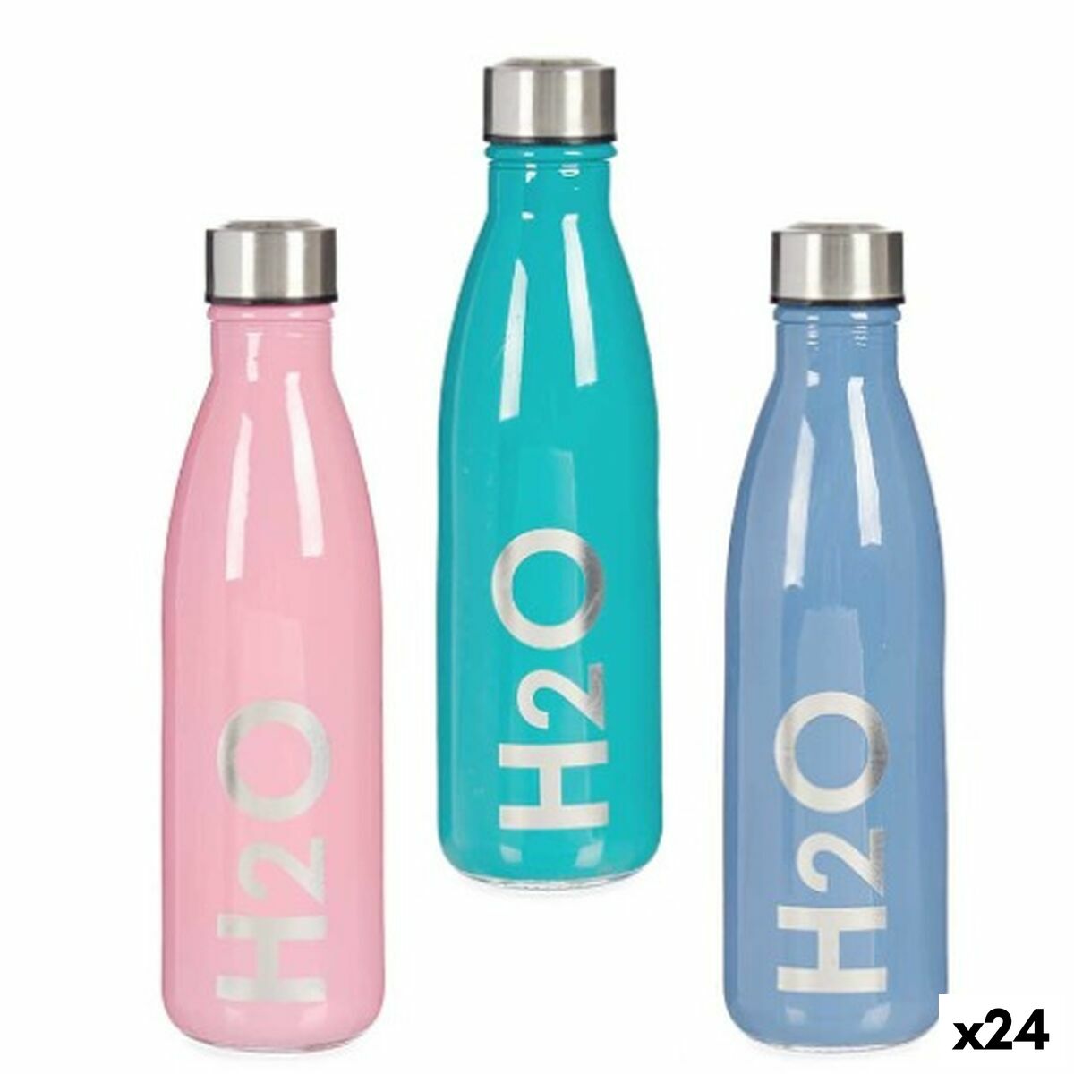 Botella H2O Vidrio Acero Inoxidable 650 ml (24 Unidades)