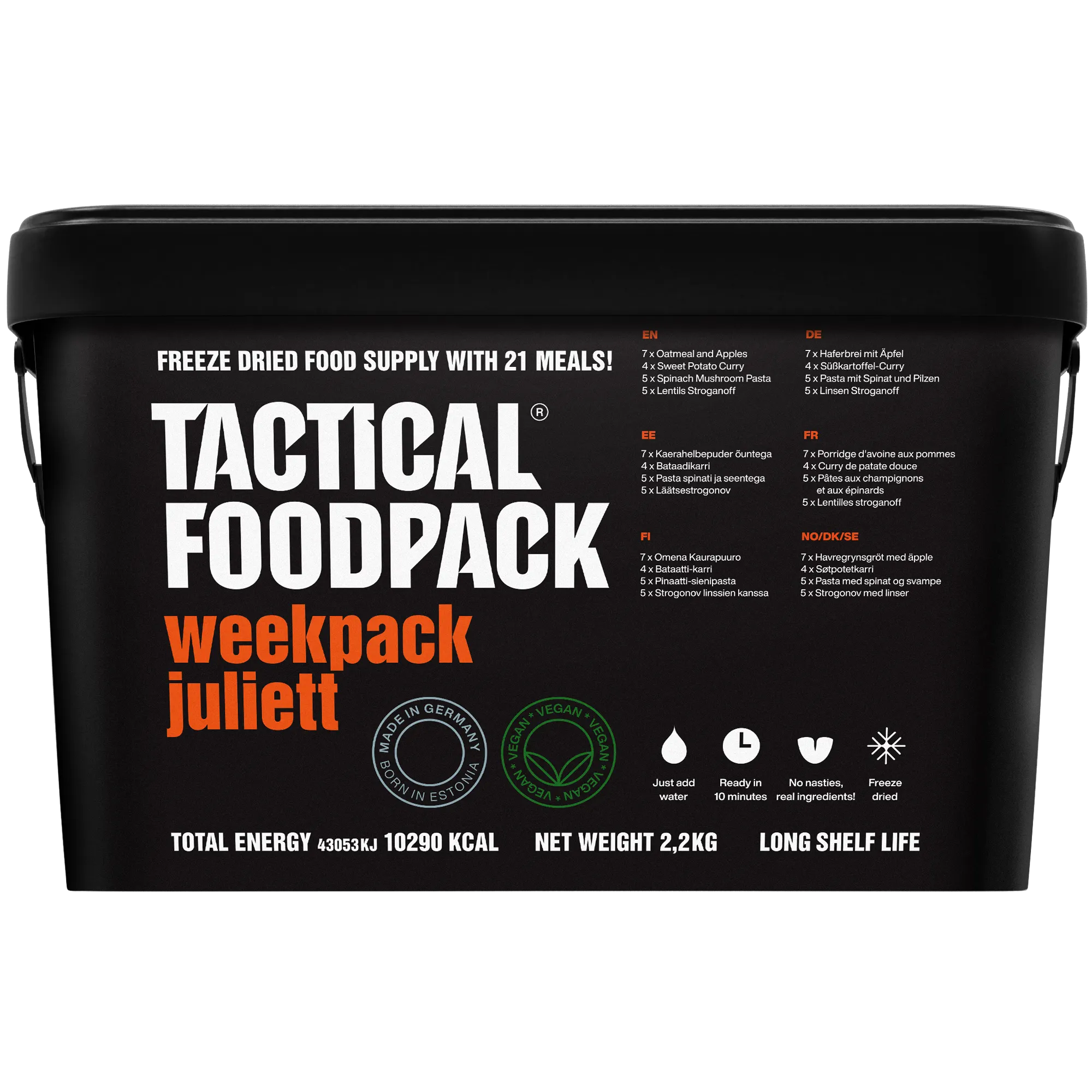 Weekpack Juliett Tactical Foodpack | 21 Comidas Veganas Liofilizadas para 7 Días Outdoor