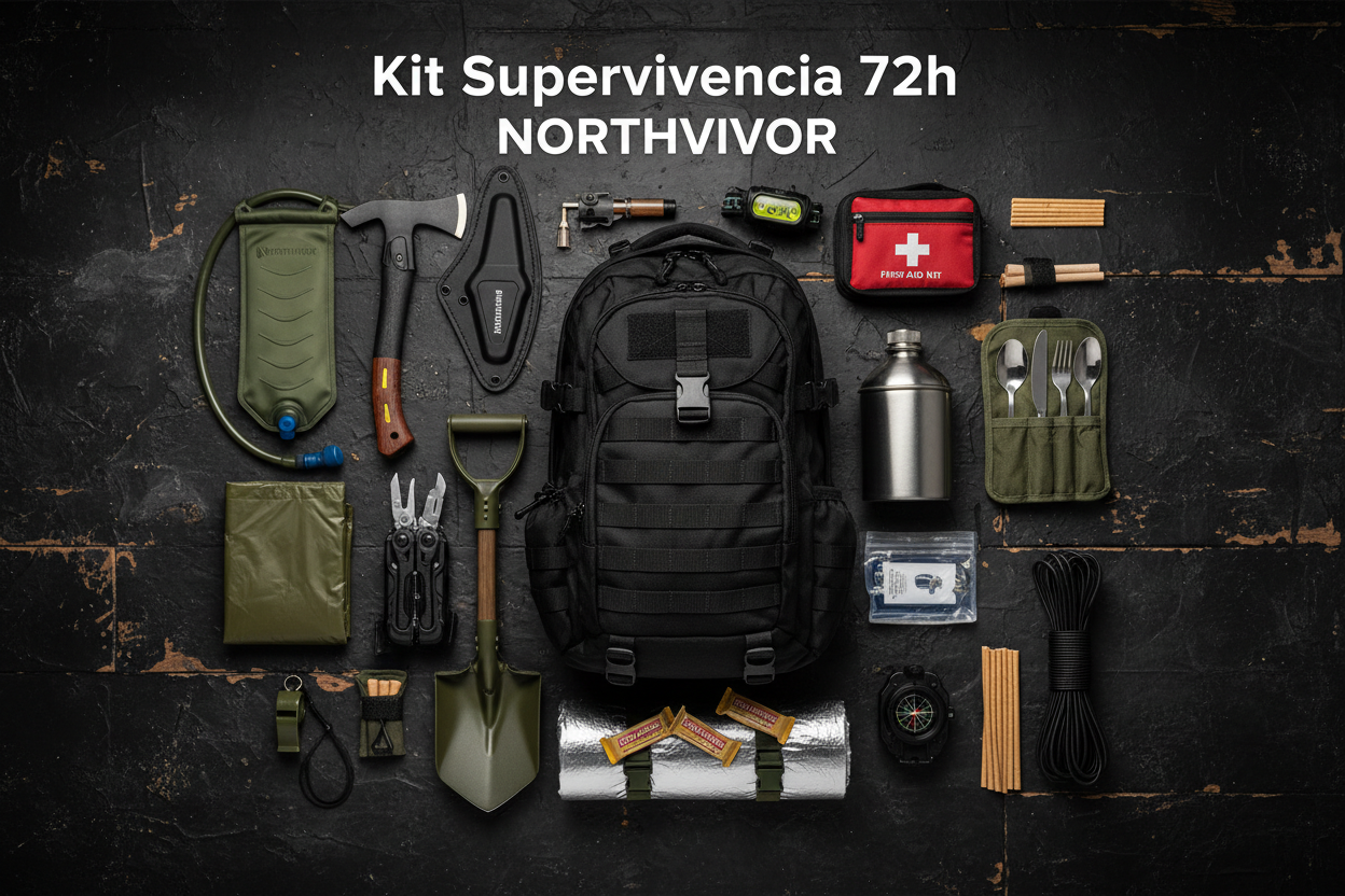 Kit de Supervivencia 72 Horas Northvivor | Equipo Completo de Emergencia, Refugio, Agua y Fuego